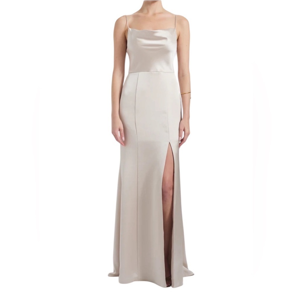 Amsale Formal Sexy Soft Satin Strapless Elegant Beige/Champagne Dress SZ 4 J-55